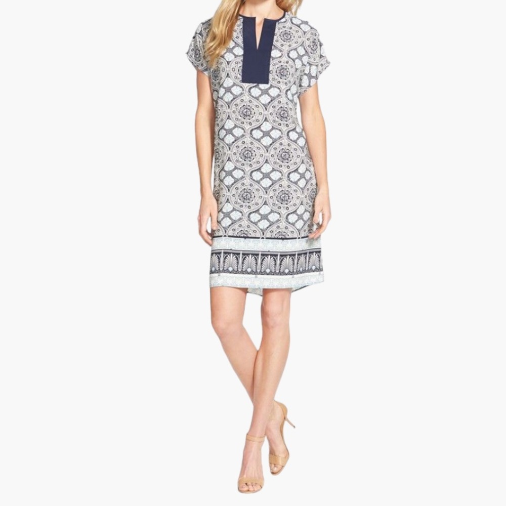 Anthropologie Navy and White Printed Shift Dress